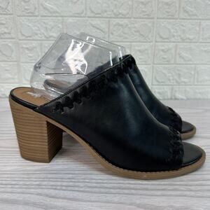 Dolcetta Blaine Sandals SZ 9.5 Open Toe Black Leather Block Heels Slip On Slide